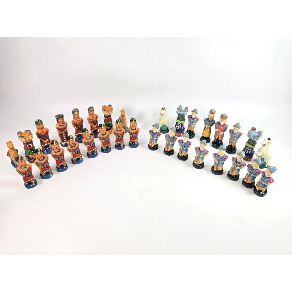Vintage Chess Pieces No Board Incas vs Conquistadors Complete Aztec Mayan